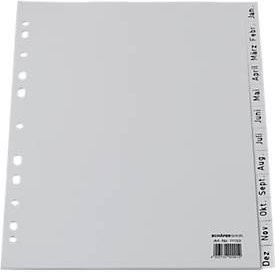 Schäfer Shop Select Ordnerregister für DIN A4, kalendarisch Jan.-Dez. mit 12 Fächern, grau, aus Kunststoff - Bild 1