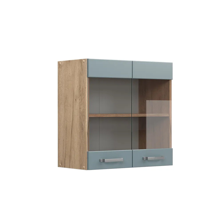 Vicco R-Line Glashängeschrank Küchenschrank mit 2 Glastüren in Eiche und Blau-Grau, Breite: 60 cm, Höhe: 60 cm, Tiefe: 31 cm - Bild 3