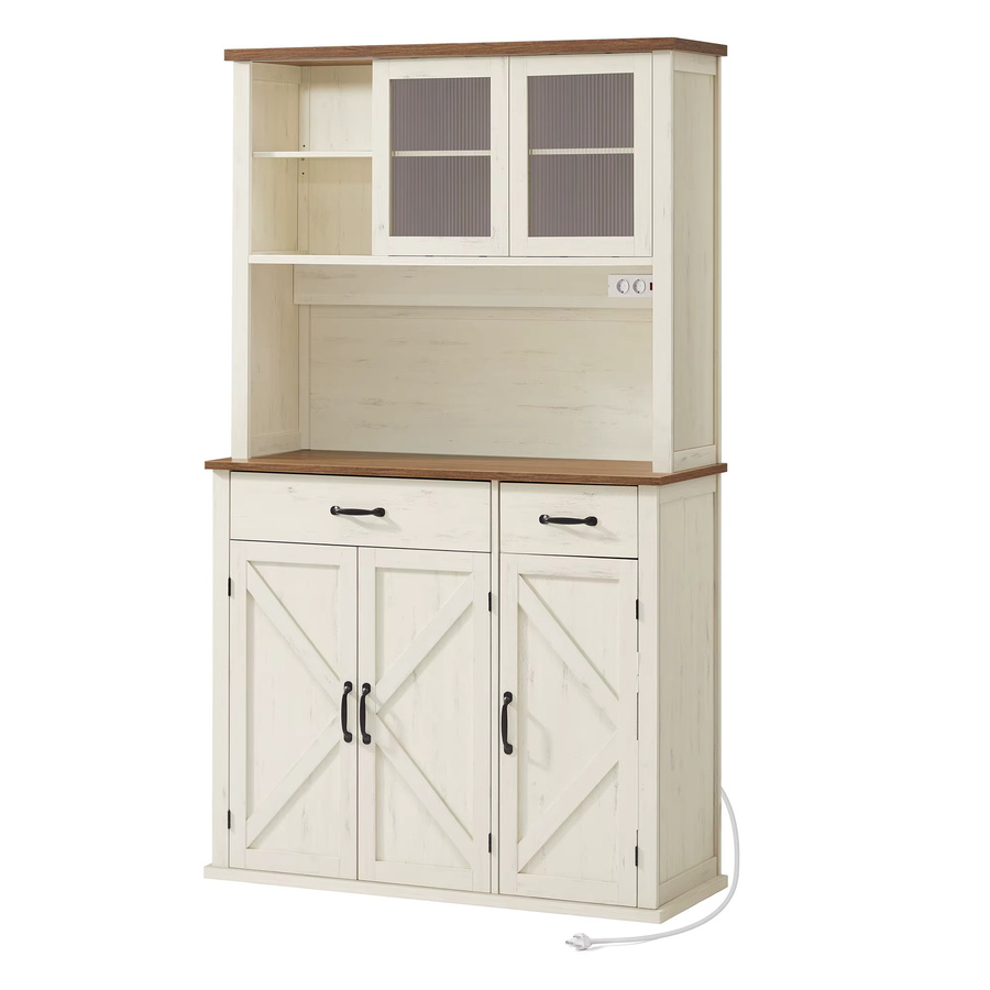 VASAGLE Sideboard in Weiß mit integrierter Beleuchtung und Ladestation, Küchenschrank mit Türen und Schubladen aus Holz in Mattoptik - Bild 3