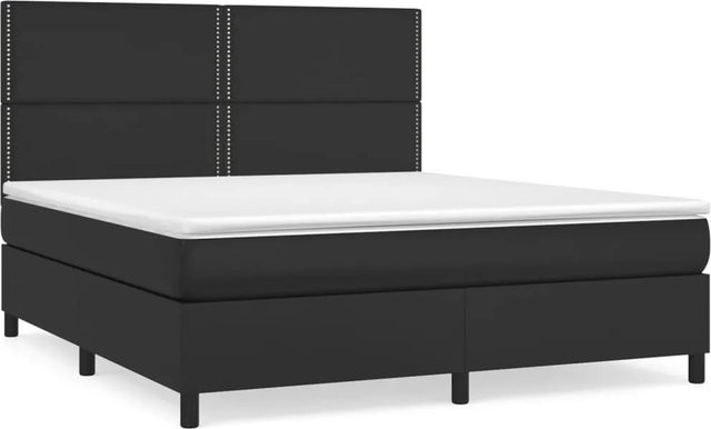 vidaXL Boxspringbett mit Matratze in Schwarz aus Kunstleder, Hybridbett mit Taschenfederkern, B/T/H: 180 x 200 x 118 cm - Bild 1