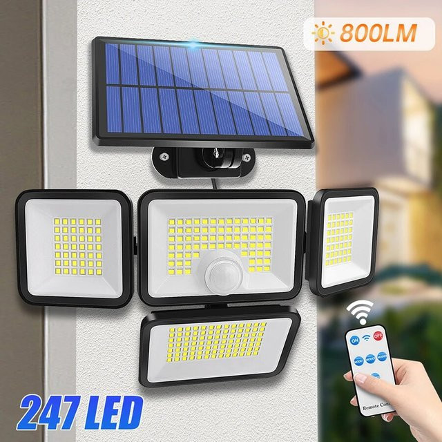AMARYLLIS Solar Wandleuchte mit 247 LED und Fernbedienung, IP65 wasserdichte Solar Flutleuchte für den Garten, 800lm, Weiß/Schwarz - Bild 1