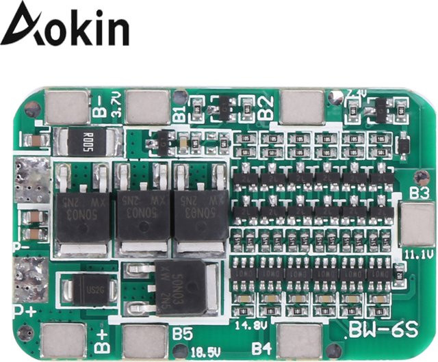 AOKIN 6S 15A 24V PCB BMS Schutzplatine für 18650 Li-Ion Lithium Batterie Zellenmodul DIY Kit in Grün - Bild 1