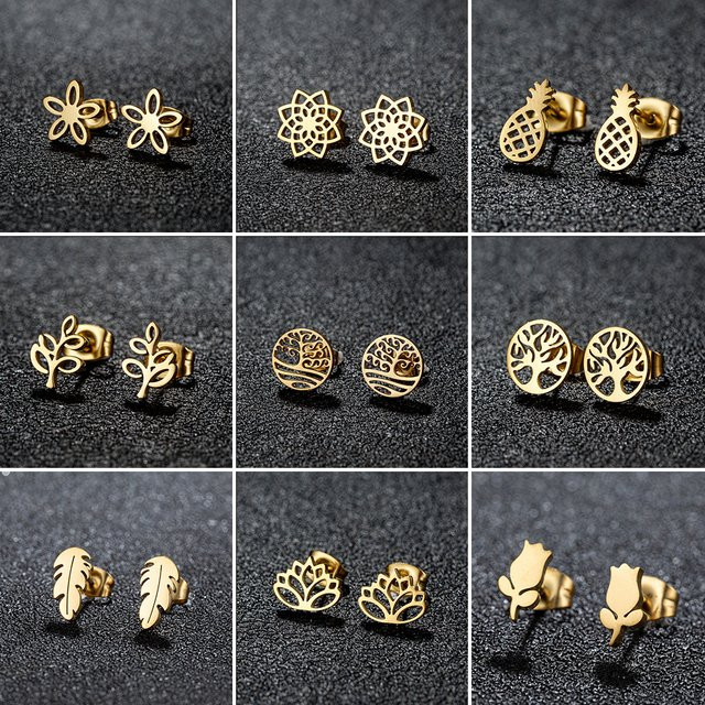 SMJEL Ohrringe Edelstahl, Feder, Blätter, Gold, Damen - Bild 1
