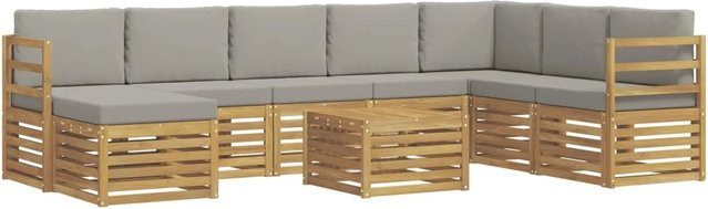 vidaXL Sofagarnitur aus Massivholz Akazie in Grau mit Latten-Design und Armlehnen - Bild 1