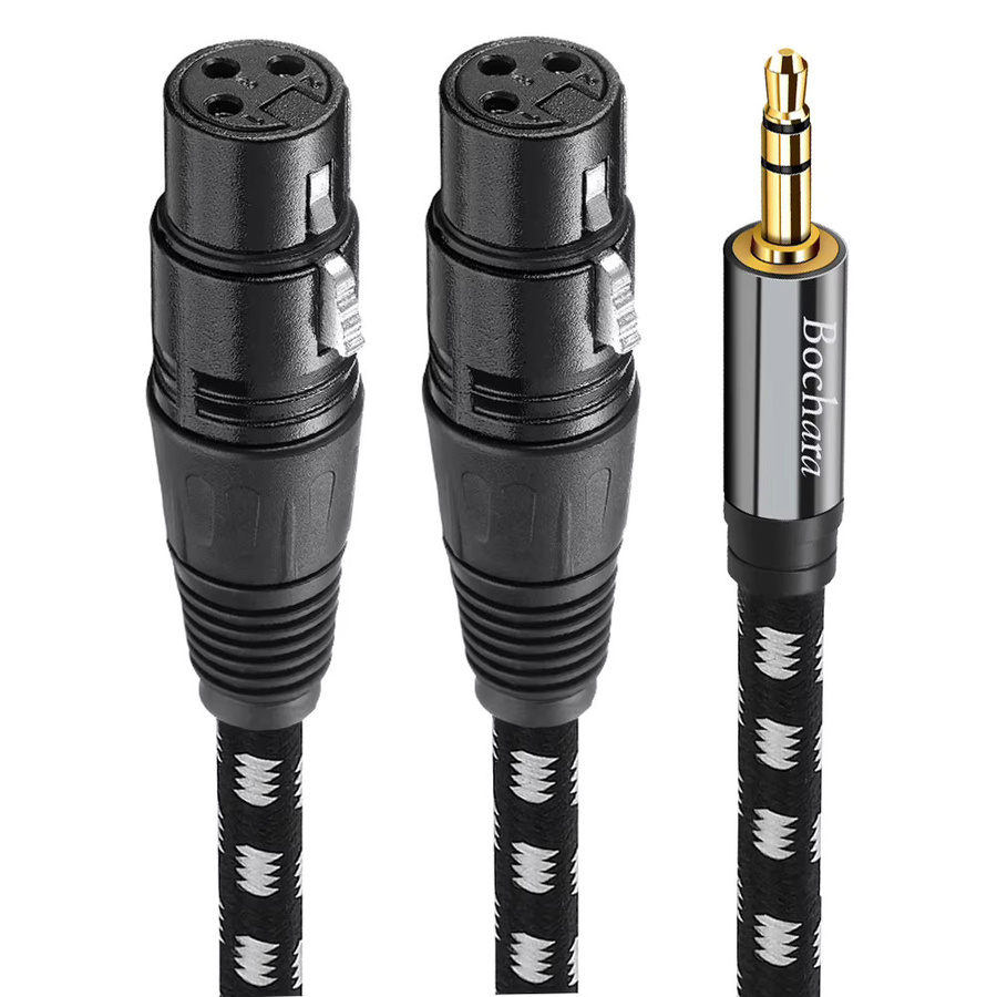 Bochara Audiokabel 3,5-mm-Klinke auf Dual-XLR-Buchse, geflochten und geschirmt, Schwarz - Bild 2