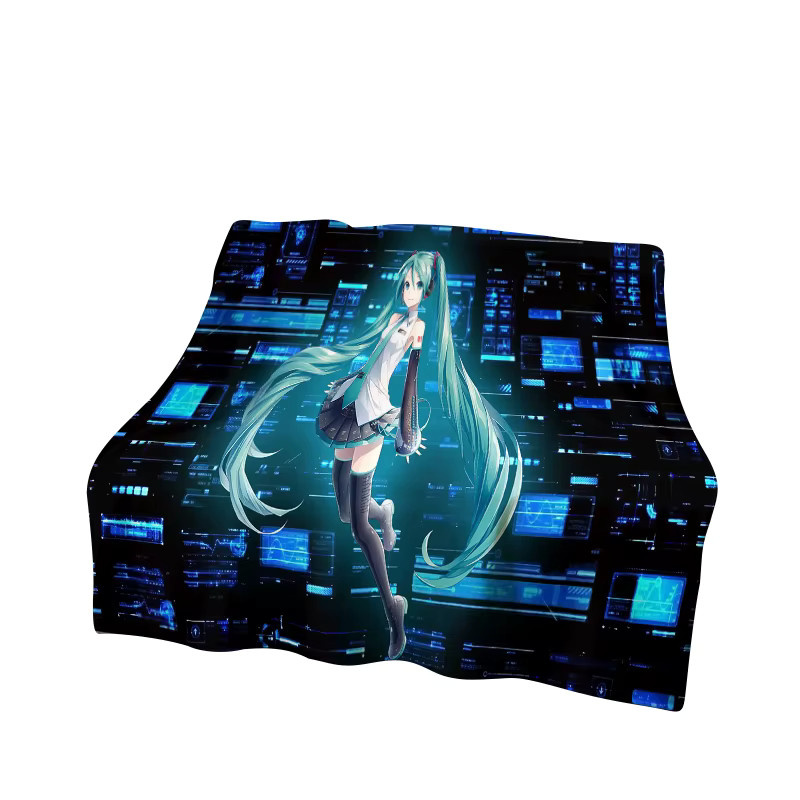 Faviora Flanelldecke Cartoon M-MIKU Music Girl in Blau, weiche und warme Fleece-Überwurfdecke für Kinder - Bild 2