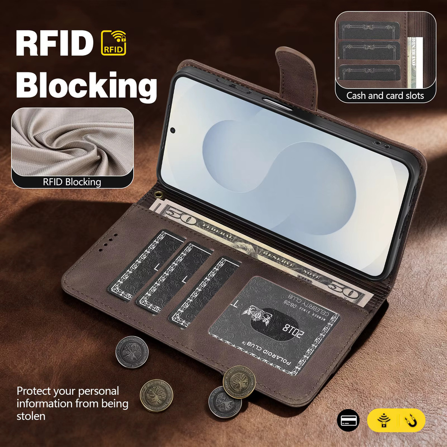 EUCAGR Luxuriöse PU-Leder Flip-Wallet-Handyhülle mit RFID-Blockierung und Brieftaschenfunktion für Honor 400 Smart und Honor X7D in Blau oder Braun - Bild 5