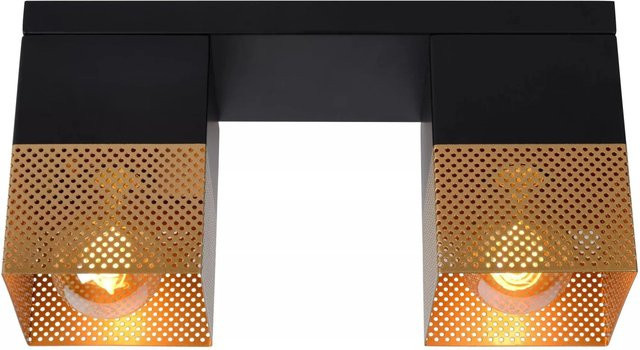 Licht-Erlebnisse Deckenleuchte Eckig in Schwarz und Gold, 2-flammig, Metall, E27, Breite: 32 cm - Bild 1