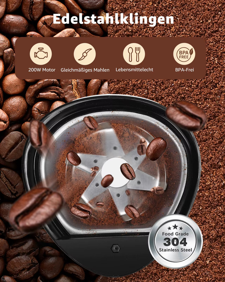 Aigostar Elektrische Kaffeemühle und Gewürzmühle in Schwarz mit Edelstahl-Schlagmesser und 150 Watt Leistung - Bild 4
