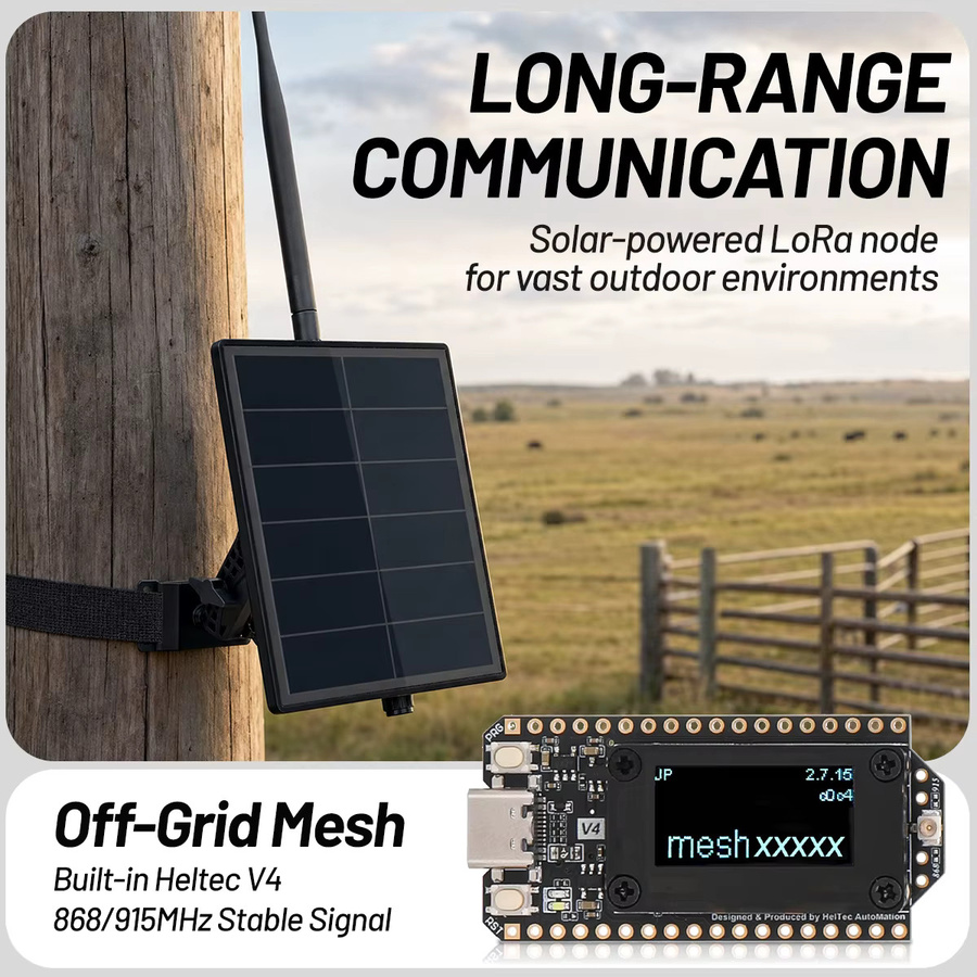 Heltec Outdoor Meshtastic Solar-Knoten mit GPS-Modul, ESP32 LoRa V4 Meshcore Repeater, 5W Solarpanel, WiFi, Bluetooth und BLE in Schwarz - Bild 3