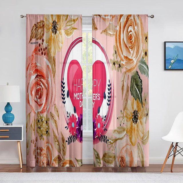 Liebe Dekor Transparenter Voile Vorhang Flora Liebesherz mit Ösen, B: 100 cm, H: 250 cm - Bild 1