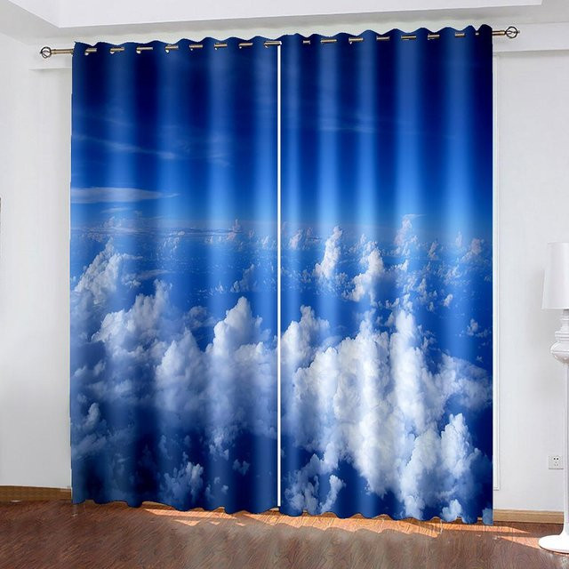 A Family Of Home Textiles Sonnenschutzvorhang mit Naturmotiv Blauer Himmel und weiße Wolken, semi-transparent, blau-weiß, Breite: 100 cm, Höhe: 130 cm - Bild 1
