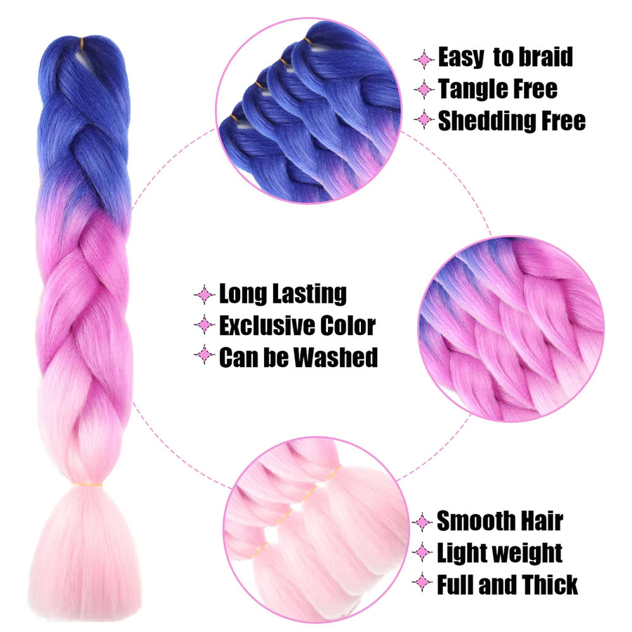 Refeeny Ombre Pink Flechthaarverlängerung, 24 Zoll, 4 Stück, synthetisch - Bild 2