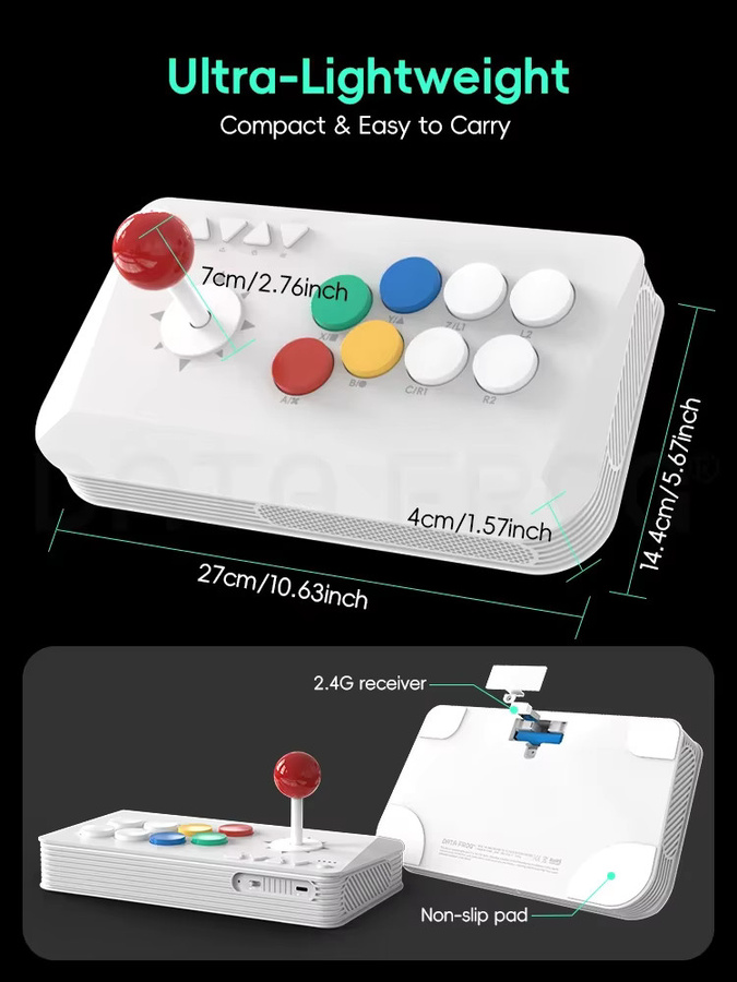 DATA FROG Y5A Arcade Stick für Nintendo Switch und PC – Kabelloser Bluetooth, 2,4 G oder kabelgebundener Kampfspiel-Controller in Weiß - Bild 3