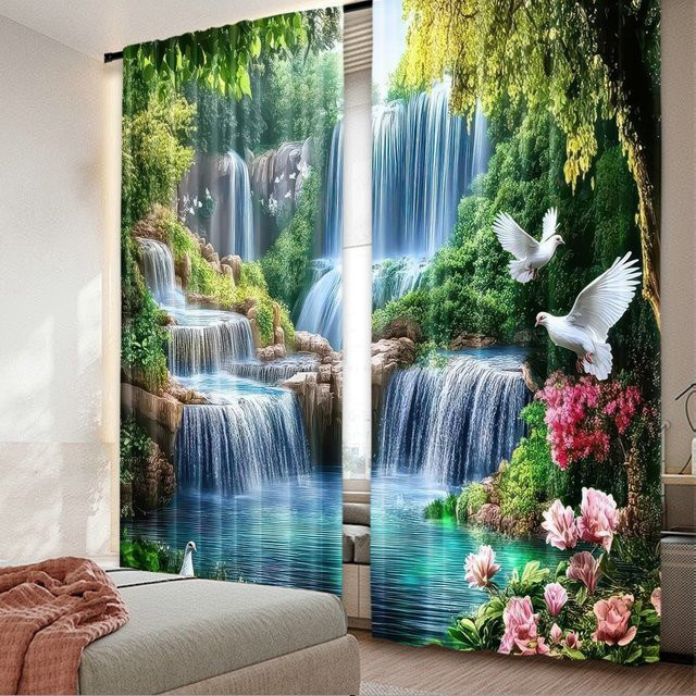 SereneCascade 2er-Set Weihnachtsvorhänge aus Polyester mit digitalem 2D-Flachdruck für eine festliche Dekoration - Bild 1