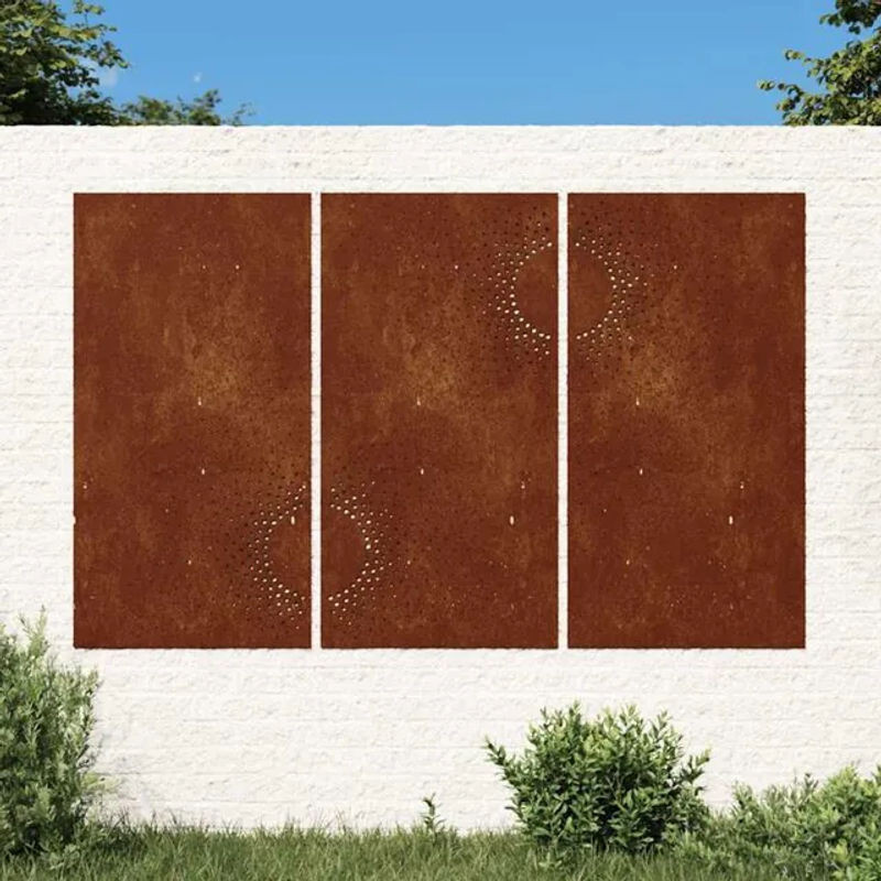 3-teilige Garten-Wanddeko Vidaxl aus Metall mit Sonnen-Design in Braun und Rot, B: 105 cm, H: 55 cm - Bild 1