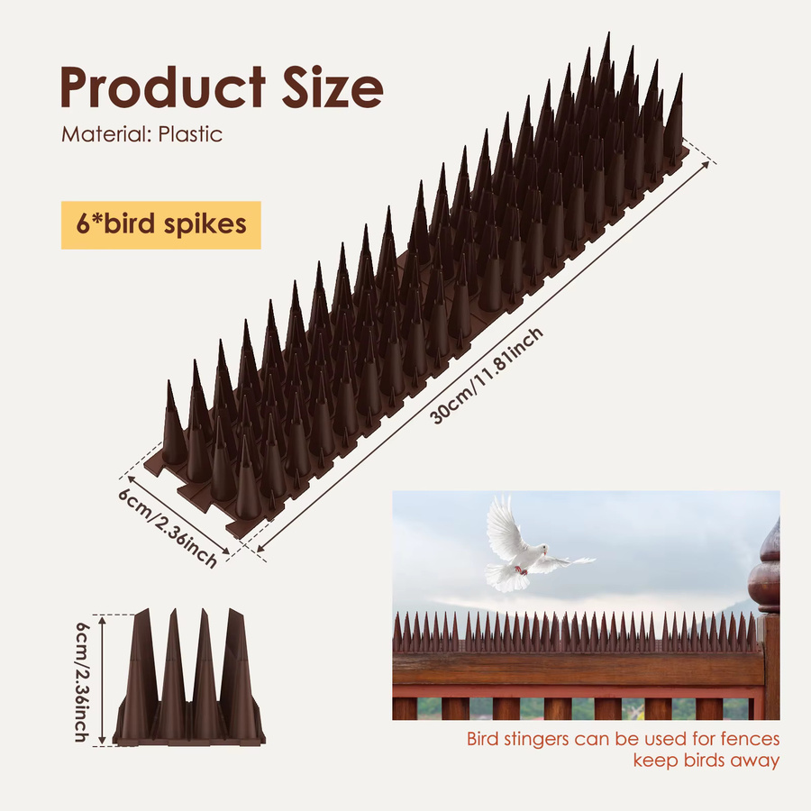 Vogel Repeller Spikes zur Abschreckung von Tauben, Eichhörnchen und Katzen für Wand, Garten und Zaun, Farbe: Braun - Bild 6