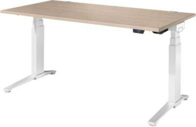 Schäfer Shop Genius ERGOSTYLE S Schreibtisch, elektrisch höhenverstellbar, Rechteck, Eiche/weiß, B: 160 cm, T: 80 cm, H: 63,5-130,5 cm - Bild 1