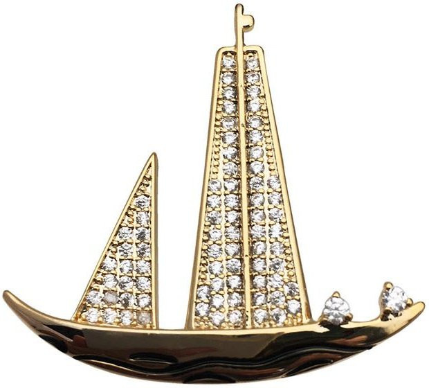 YIRAN Jewelry Brosche Segelboot, Strass, Gold, Unisex - Bild 1