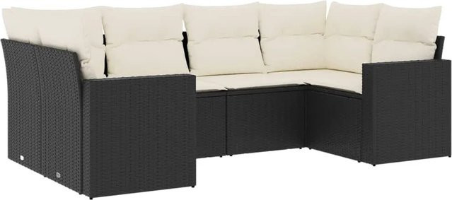 vidaXL 6-tlg Garten-Sofagarnitur in L-Form aus Poly Rattan und Metall mit Kissen in Schwarz und Weiß - Bild 1