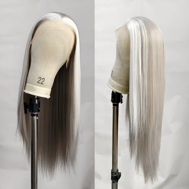 UStyleHair Lace-Front-Perücke, grau mit weißen Highlights, synthetisch - Bild 1