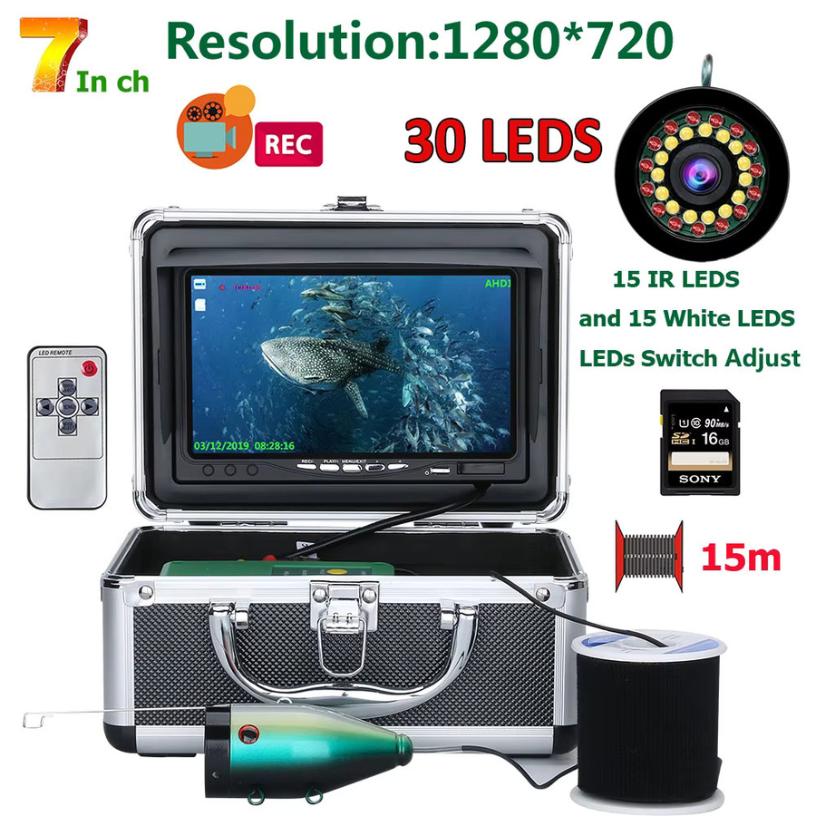 MOUNTAINONE Unterwasser Kamera Fischfinder mit 1080P Auflösung und 16GB Speicher inklusive 15 weiße und 15 IR LEDs für das Angeln - Bild 5