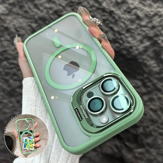 Magnetische iPhone Hülle mit Metall-Linsenschutz und Glaslinse für MagSafe, kompatibel mit iPhone 15 14 13 12 11 Pro Max Plus, Farbe: Grau/Transparent - Bild 1