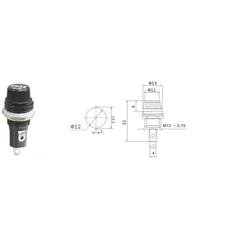 Schraubverschluss Sicherungshalter mit 12-mm-Gewinde für Plattenmontage, Schwarz, 15 A / 125 V und 10 A / 250 V - Bild 2