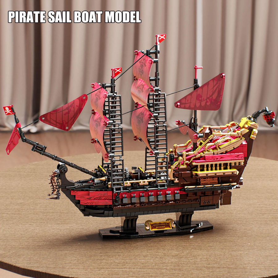 YCOLE Piratenschiff Bausteine Rotes Zusammensteckpuzzle 1898 Teile - Bild 3