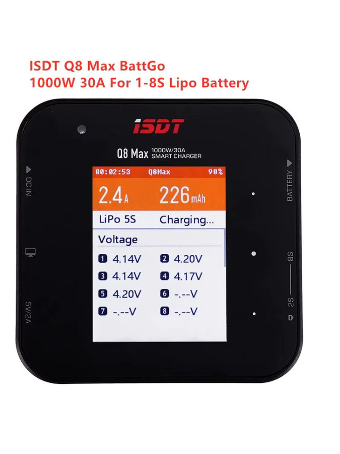 ISDT Q8 Max BattGo High Power Batterie Balance Ladegerät in Schwarz für 1-8S LiPo Batterien von FPV Drohnen und Quadcoptern mit 1000W und 30A - Bild 5