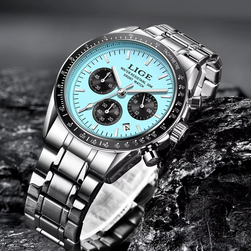 LIGE Armbanduhr Chronograph, Quarz, Edelstahl, Blau, Herren - Bild 2