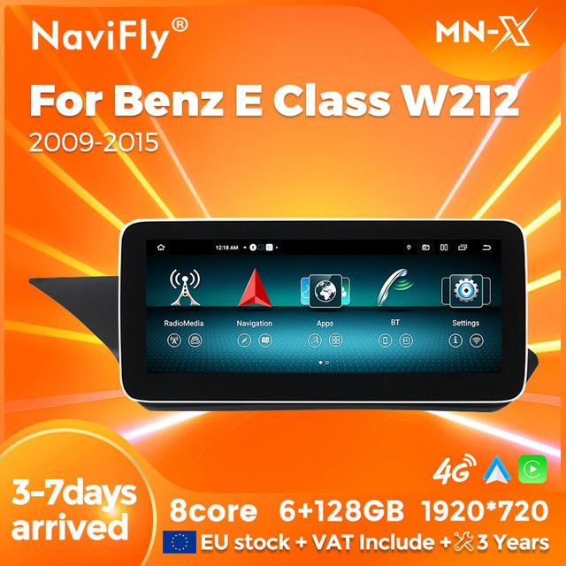 Navifly Android 14 Multimedia Player für Mercedes E-Klasse W212 S212 mit 4G LTE, Apple CarPlay und Android Auto, 10,25 Zoll, Schwarz - Bild 1