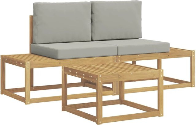 vidaXL Outdoor-Sofagarnitur aus Akazienholz mit 2-Sitzer-Sofa und Couchtisch in Weiß und Grau - Bild 1