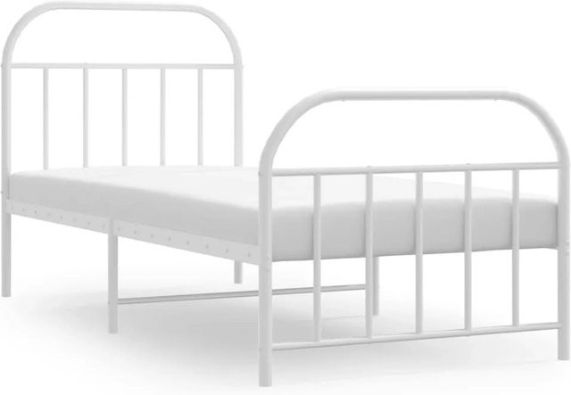 vidaXL Bettgestell aus Metall mit Kopf- und Fußteil in Weiß, B/T/H: 90 x 190 cm - Bild 1