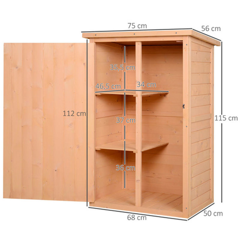 Outsunny Gartenschrank aus Tannenholz in Natur und Beige mit Regalböden, Breite: 75 cm, Tiefe: 56 cm, Höhe: 115 cm - Bild 3