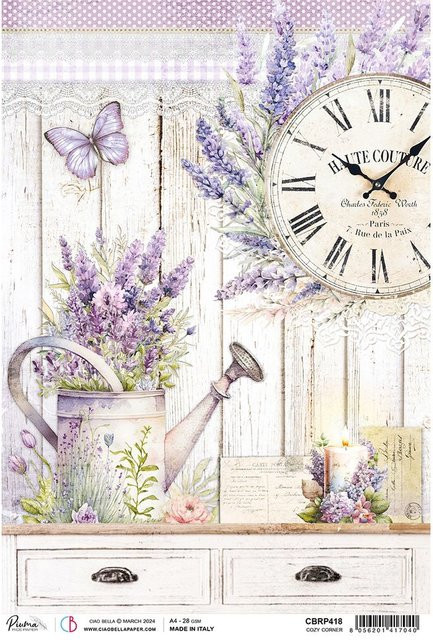 Motiv-Strohseide Ciao Bella Morning in Provence - Cozy Corner in Violett und Multicolour, Format A4 - Bild 1