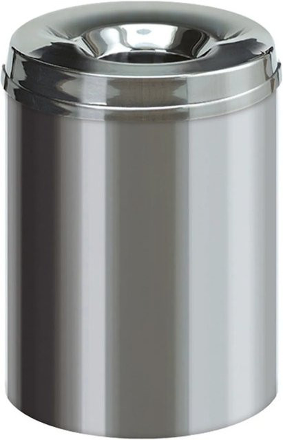 PROREGAL Selbstlöschender Papierkorb und Abfallsammler aus Edelstahl in Silber, Volumen: 15 Liter, H x Ø: 36 x 25,5 cm - Bild 1