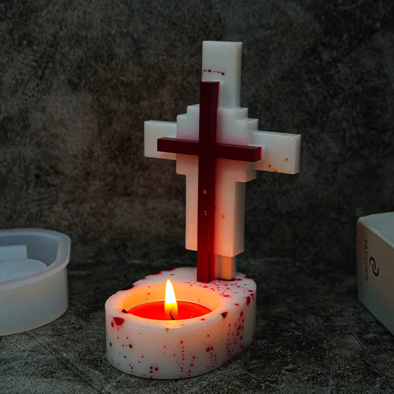 Silikonform für handgemachte Kreuz-Kerzenständer zur Herstellung aus Zement, Harz oder Gips in Weiß - Bild 4