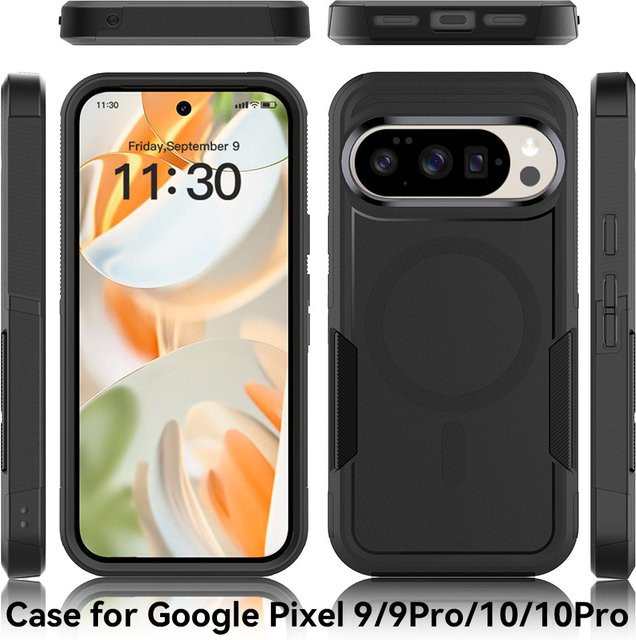 Stoßfeste 2-in-1 Heavy Duty Armor Schutzhülle für Google Pixel 10 Pro XL 9 8 8A 7 7A 6 6A mit magnetischer Ladefunktion in Schwarz und Grün - Bild 1