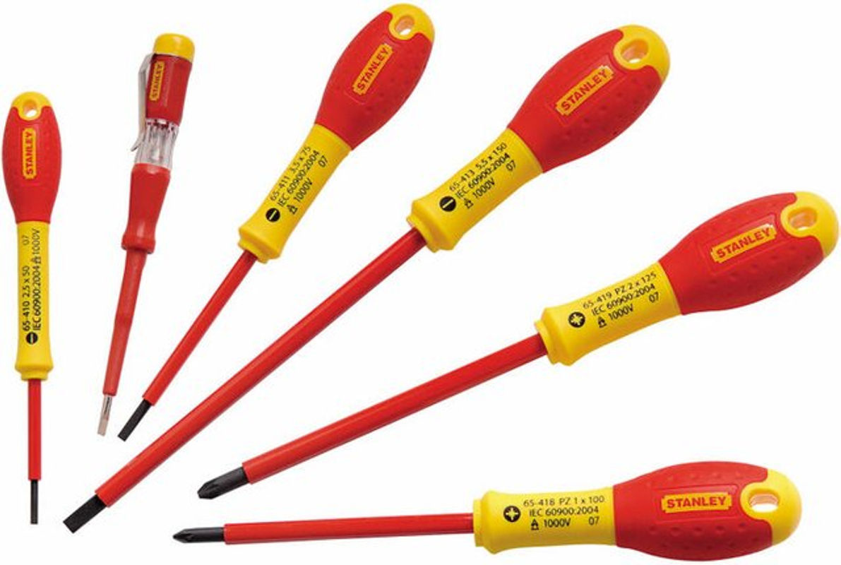 Stanley FatMax Schraubendreher-Set, 6-teilig, isoliert mit Schlitz, PZ und Spannungsprüfer, Rot/Gelb - Bild 2