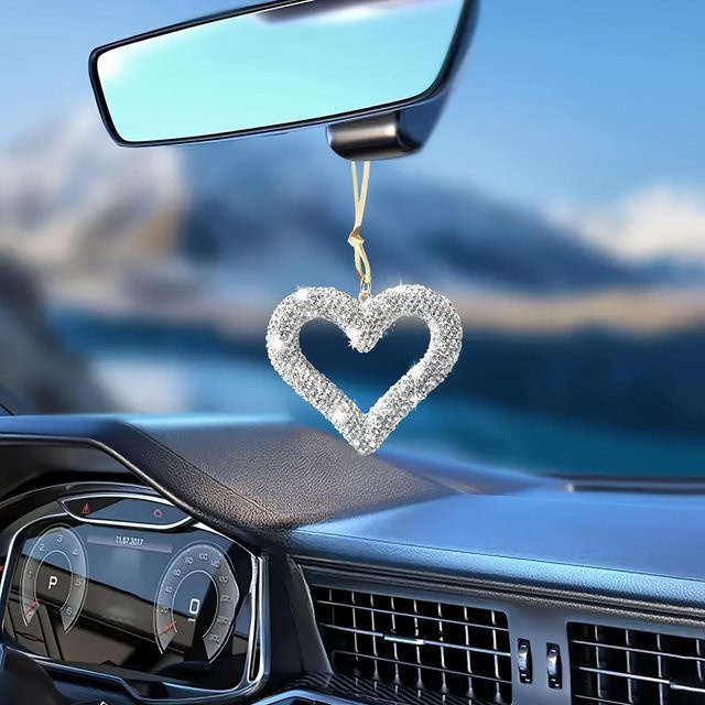 Autoanhänger Kristall Strass Hohlherz, weiß, Unisex - Bild 1