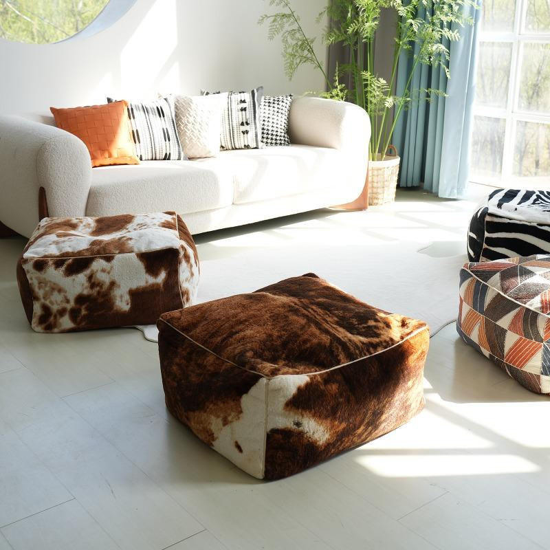 Vinde Home Marokkanischer Pouf Bezug aus Imitation Rindsleder, Ungefüllter Osmanischer Hocker als Tatami Sitzkissenbezug, B/T/H: 50 x 50 x 37 cm - Bild 2
