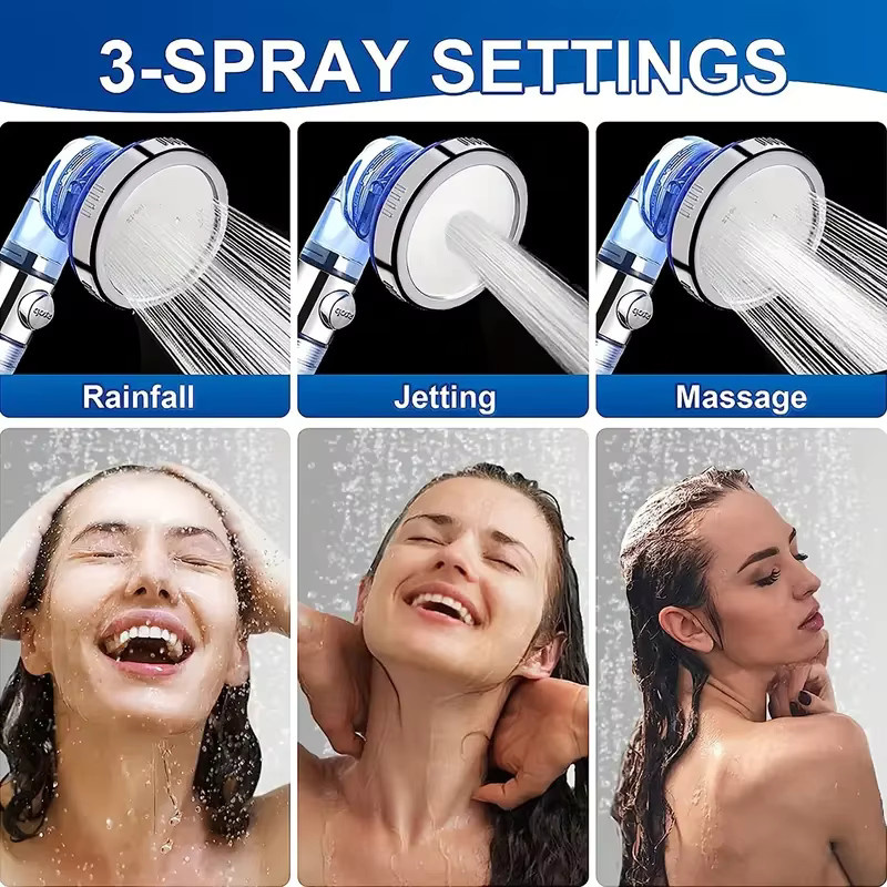 CTZSZZMM 3-in-1 Duschkopf mit negativem Ionen-Booster-Filter und Wasserstopp in Chrom und Transparent, wassersparendes Badezimmer-Set - Bild 3