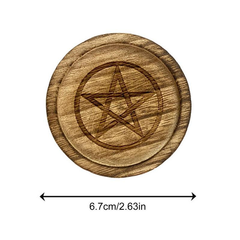 Holztablett mit Pentagramm in Braun als Ritualschale und Kerzenhalter für deine Astrologie-Dekoration - Bild 4