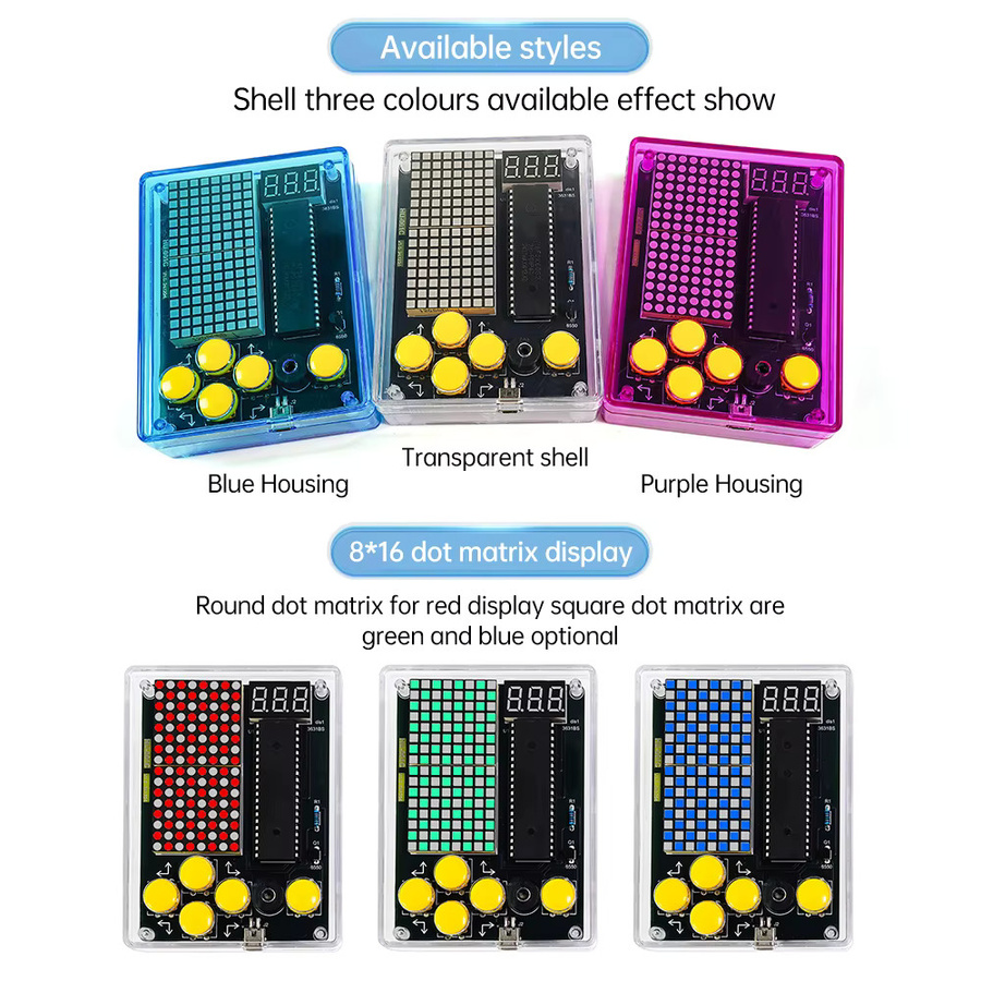Aideepen DIY Pixel Spielkonsole Game Kit mit Acrylgehäuse und USB-C Anschluss, Green/Multicolour - Bild 5
