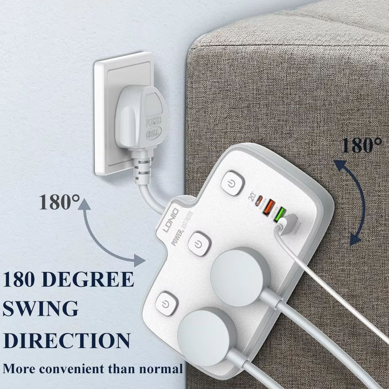 LDNIO Steckdosenleiste mit Schalter in Weiß mit 2 AC-Ausgängen und 4 USB PD20W Schnellladeanschlüssen inklusive USB-C - Bild 4