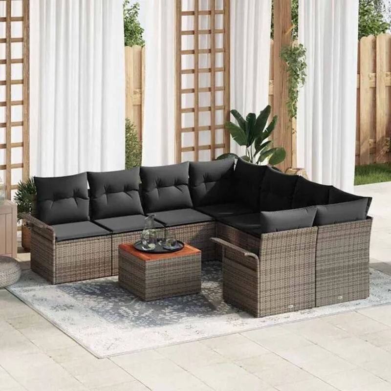 Vidaxl Garten-Sofa-Set aus Polyrattan mit Kissen in Grau, 9-teiliges Loungemöbel-Set, B/T/H: 55 x 55 x 37 cm - Bild 1