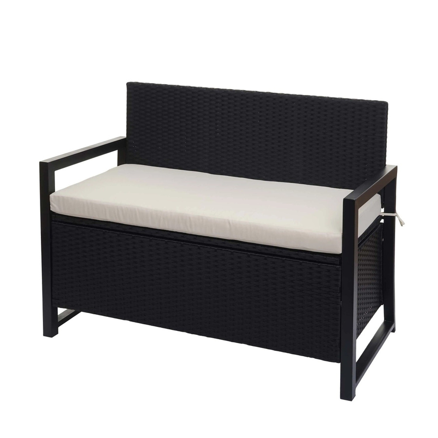 MCW Poly-Rattan 2er Gartenbank als Truhenbank mit Staufach und Sitzkissen, Farbe Anthrazit und Beige - Bild 2