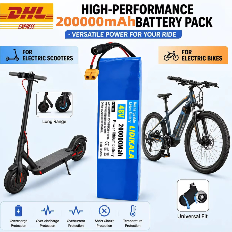Ddadache Lithium-Ionen-Akkupack 48V 200Ah 200000mAh 13S3P Blau mit intelligentem BMS für E-Bike und Scooter - Bild 3