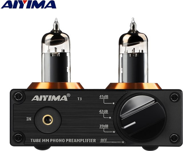 AIYIMA T3 Vakuum Vorverstärker mit 6A2 Röhren, MM Phono Vinyl Plattenspieler Stereo Vorverstärker, Schwarz - Bild 1
